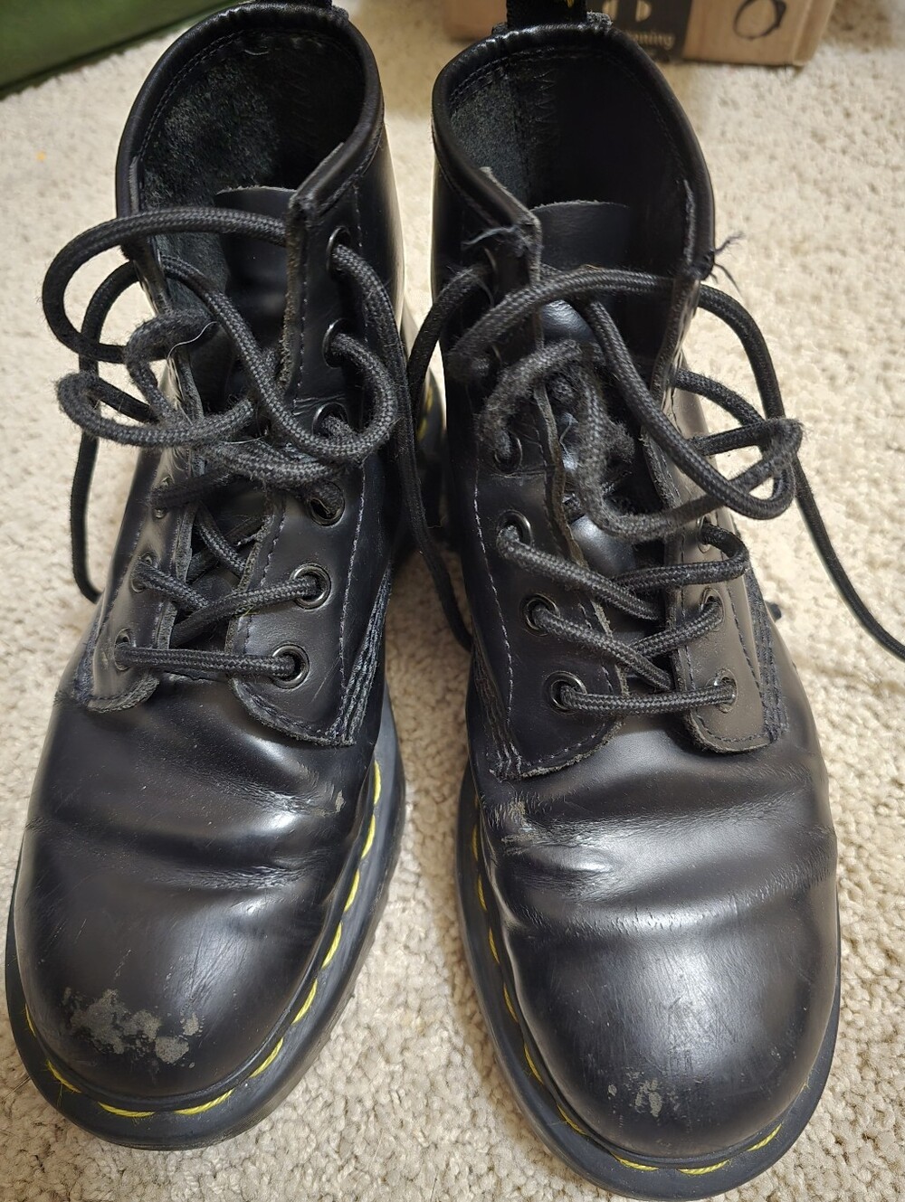 Black Lace-Up Boots with Yellow Stitch Detail
